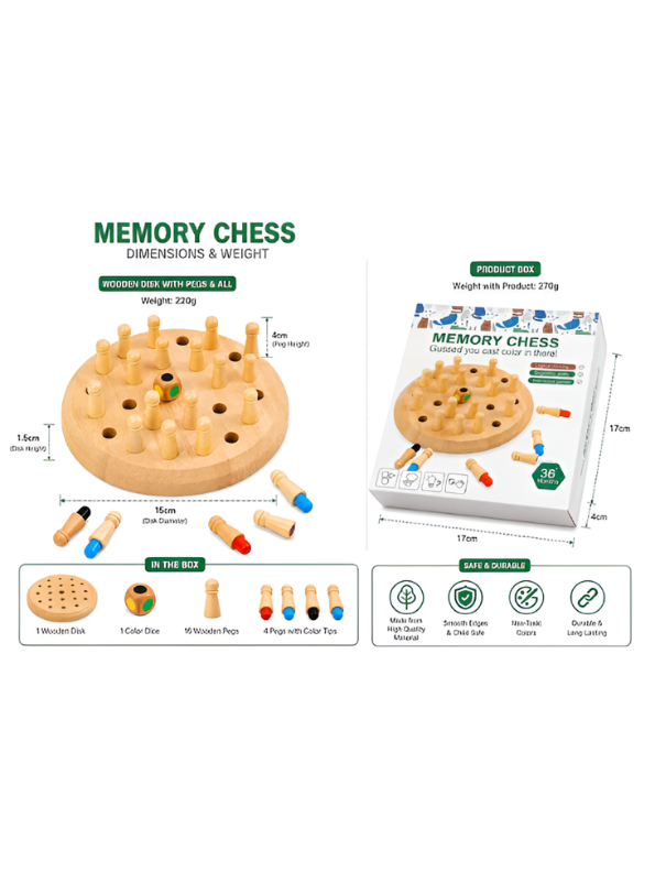 Wooden Memory Chess Board Game | Montessori Color Recognition Toy for Toddlers MD489