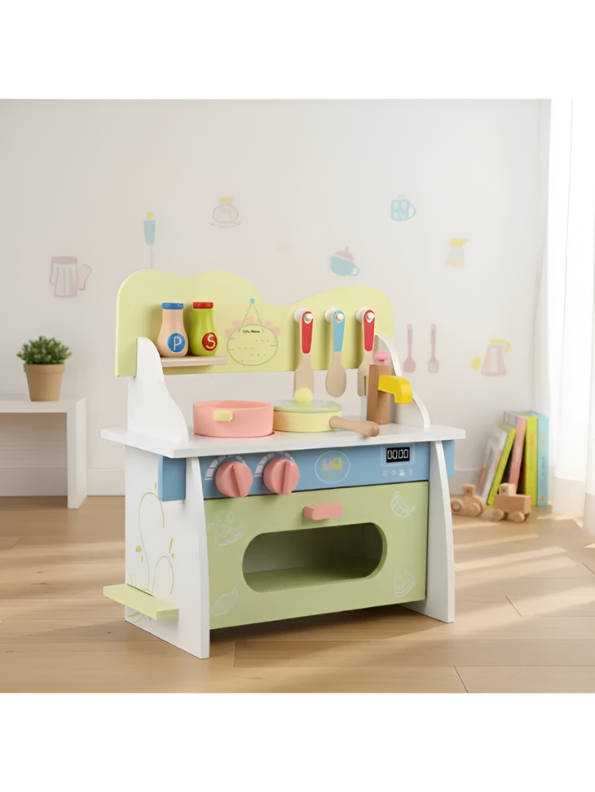 Wooden Play Kitchen Set for Kids – Green Pretend Cooking Toy with Food & Utensil Accessories Kids MD684