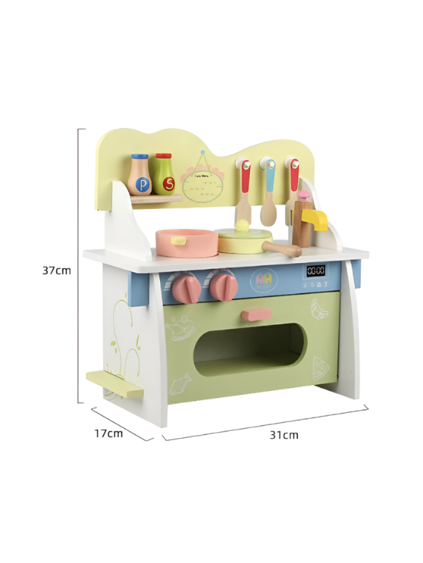 Wooden Play Kitchen Set for Kids – Green Pretend Cooking Toy with Food & Utensil Accessories Kids MD684