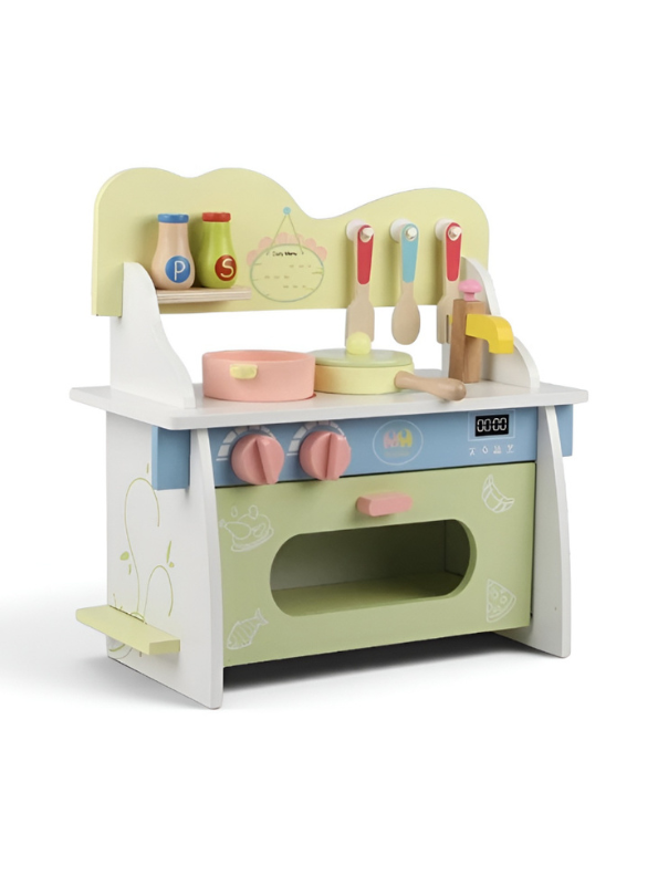 Wooden Play Kitchen Set for Kids – Green Pretend Cooking Toy with Food & Utensil Accessories Kids MD684
