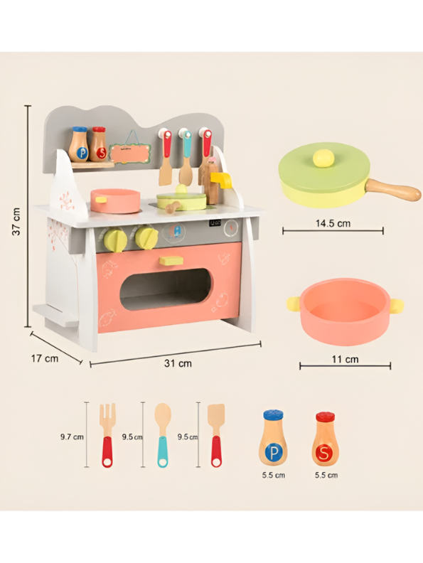 Wooden Play Kitchen Set for Kids – Pretend Cooking Toy with Food & Utensil Accessories Kids MD683
