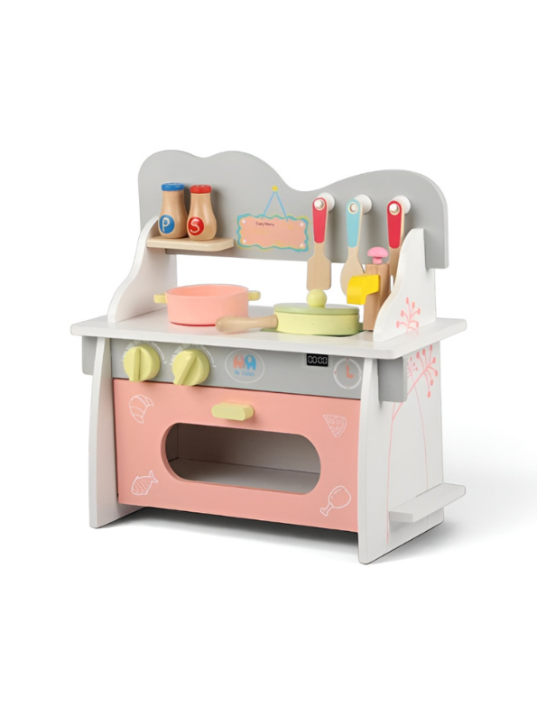 Wooden Play Kitchen Set for Kids – Pretend Cooking Toy with Food & Utensil Accessories Kids MD683