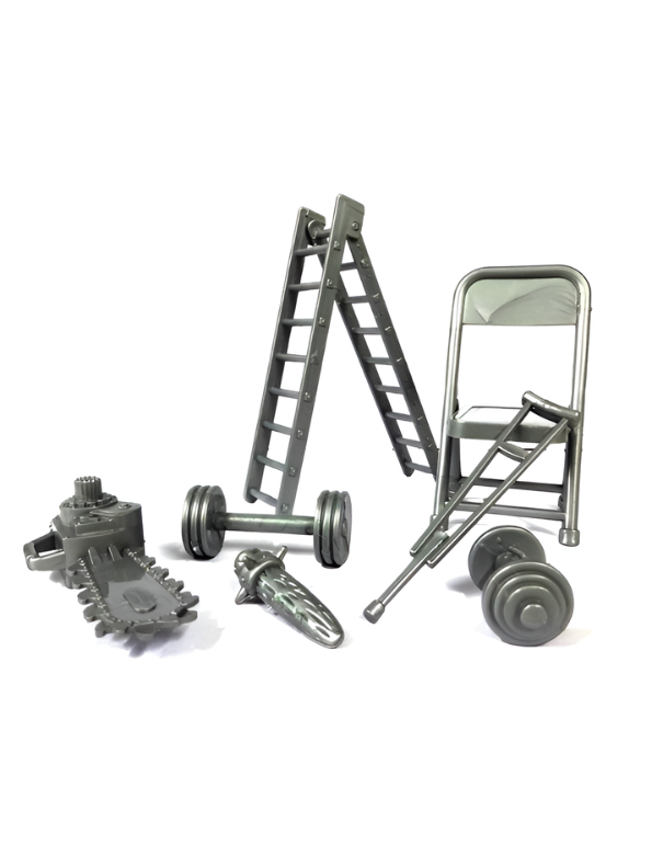Wrestling Ring Toy Playset with 4 Articulated Action Figures – Includes Mini Toy Ladder, Barbells, Chainsaw, and Crutch Accessories – Fighting Hero Tournament Stage Play TV789