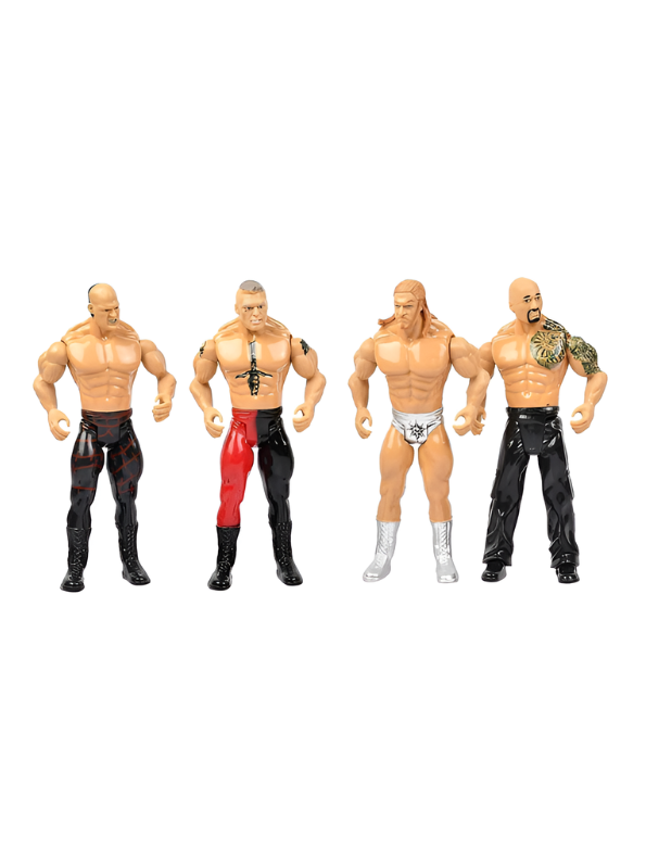 Wrestling Ring Toy Playset with 4 Articulated Action Figures – Includes Mini Toy Ladder, Barbells, Chainsaw, and Crutch Accessories – Fighting Hero Tournament Stage Play TV789