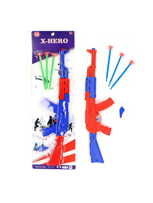 X-Hero Suction Cup Dart Gun Play Set – Realistic Toy Rifle with 3 Suction Arrows, Whistle, and Safe Plastic Pretend Play Combat Set LMI7512.