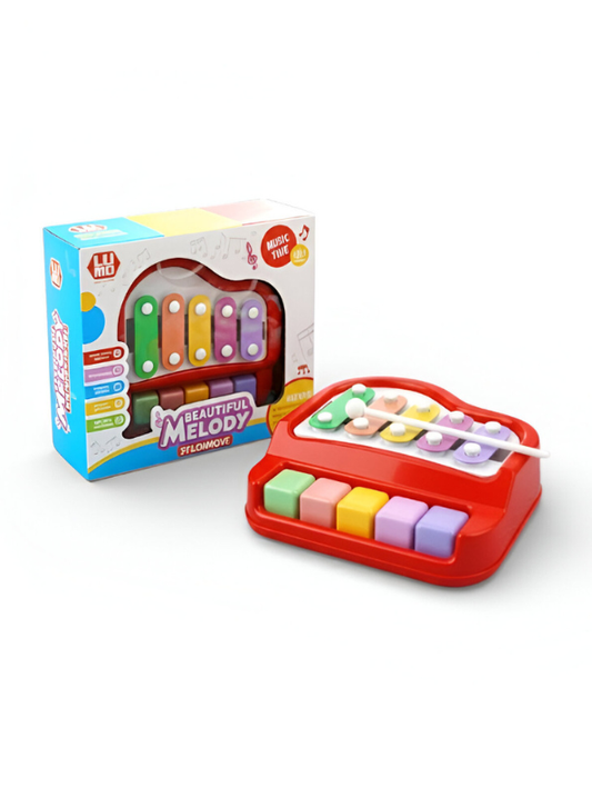 2-in-1 Baby Piano and Xylophone Toy – Musical Instrument for Toddlers with 5 Multicolored Keys & Mallet – Early Educational Learning Toy for Boys and Girls Ages 18M+ LMI10565