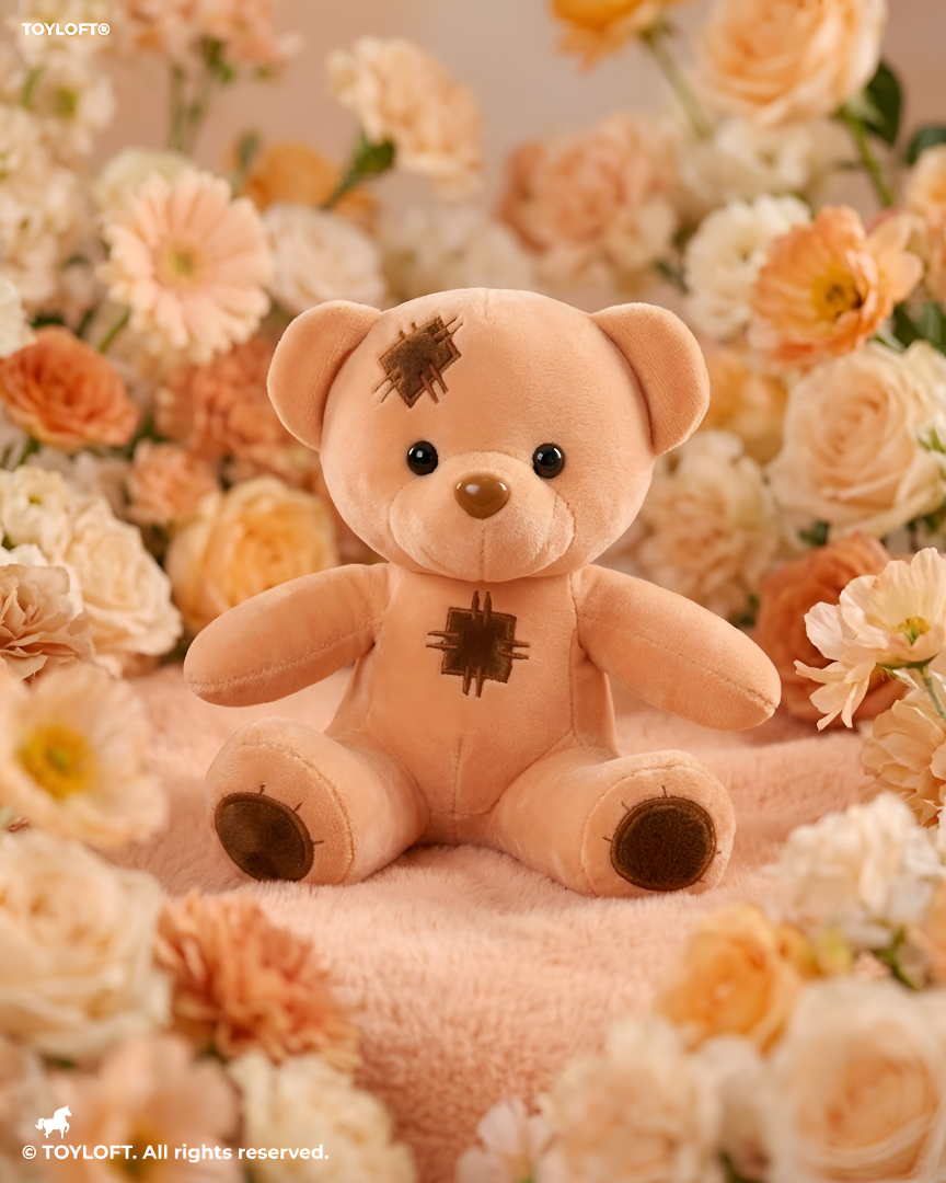 Yellow Patchwork Teddy Bear Plush Toy – 7" Soft Stuffed Animal Soft Toy ST15028