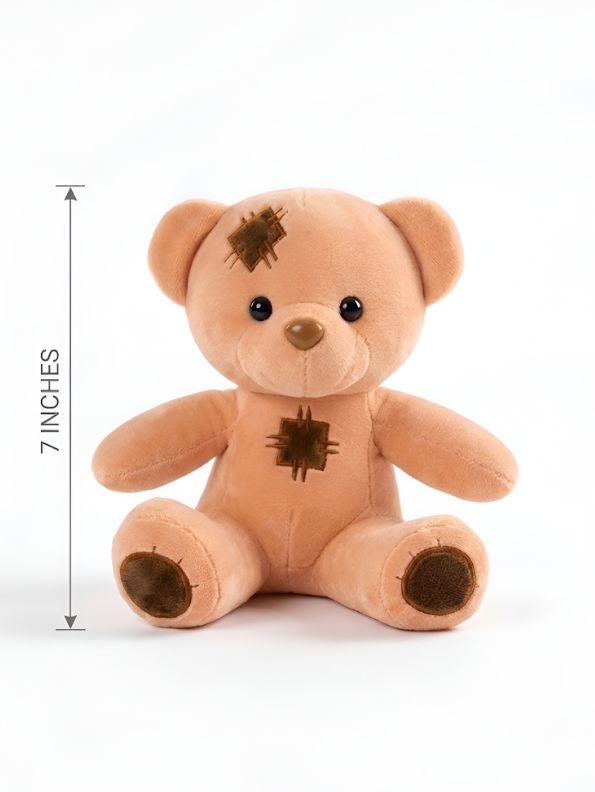Yellow Patchwork Teddy Bear Plush Toy – 7" Soft Stuffed Animal Soft Toy ST15028