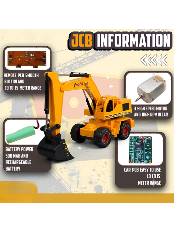 Yellow Remote Control Excavator Toy – 500mAh Rechargeable Construction Vehicle LMI10588
