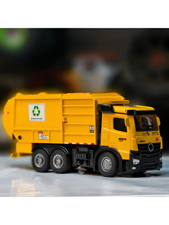 Yellow Remote Control Garbage Truck –  2.4GHz RC Sanitation Truck with Lights & Rechargeable Battery TV5680.