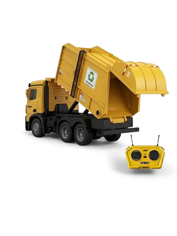 Yellow Remote Control Garbage Truck –  2.4GHz RC Sanitation Truck with Lights & Rechargeable Battery TV5680.