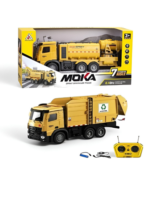 Yellow Remote Control Garbage Truck –  2.4GHz RC Sanitation Truck with Lights & Rechargeable Battery TV5680.