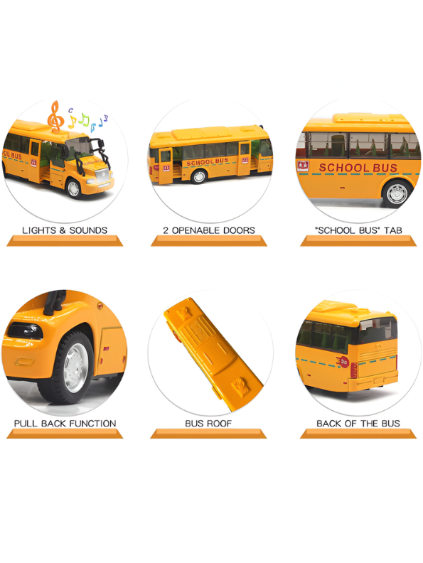 Yellow School Bus Toy for Kids – 15cm Friction Powered Pull-Back Vehicle MD597