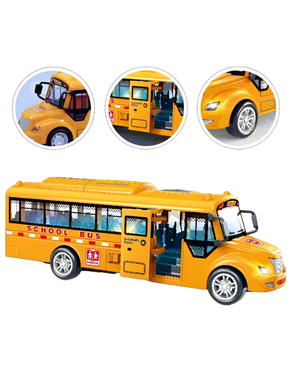 Yellow School Bus Toy for Kids – 15cm Friction Powered Pull-Back Vehicle MD597