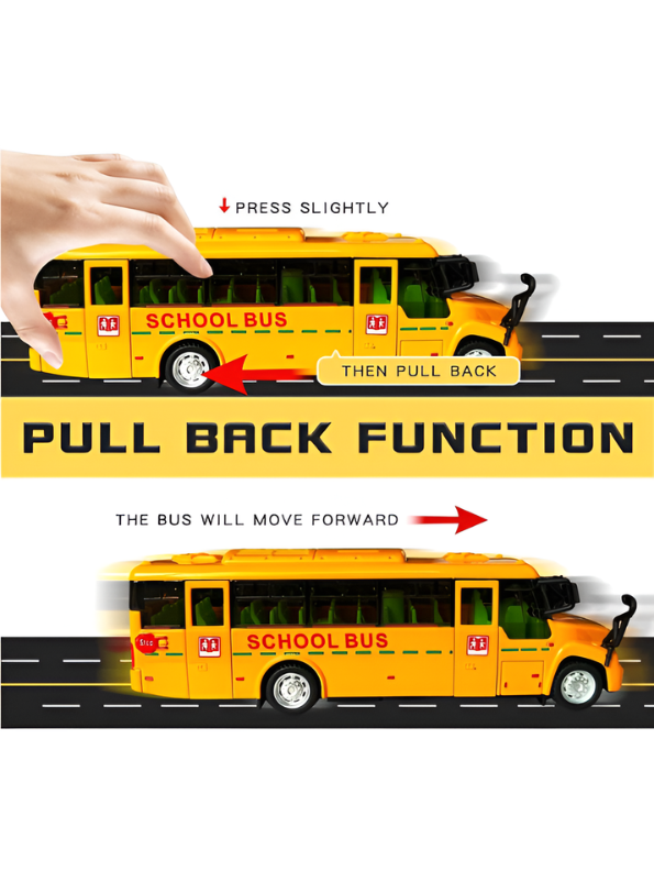 Yellow School Bus Toy for Kids – 15cm Friction Powered Pull-Back Vehicle MD597