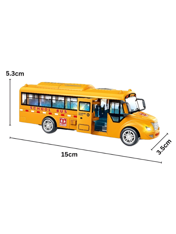 Yellow School Bus Toy for Kids – 15cm Friction Powered Pull-Back Vehicle MD597