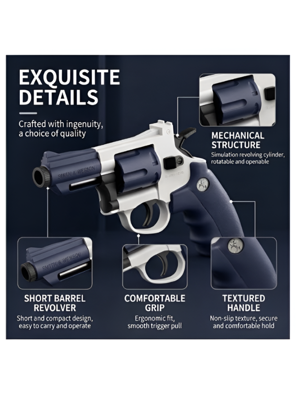 ZP5 Snub Nose Revolver Toy Gun – Realistic Rotating Cylinder Soft Bullet Blaster MD645.