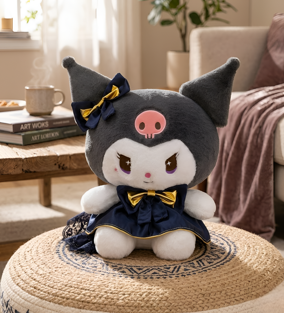 Sanrio Kuromi 10-Inch Plush Toy – Elegant Navy Blue & Gold Dress Edition – Soft Collectible Stuffed Animal for Kids ST16644