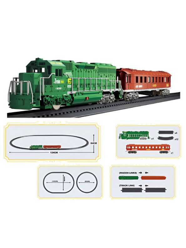 Electric Toy Train Set for Kids – 13 Piece Green Locomotive with Red Passenger Car & Tracks – Perfect Gift for Ages 6+ LMI15476