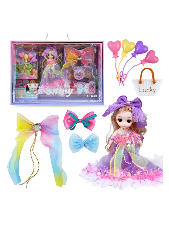 Luxury Princess Fashion Doll Set in Purple Ruffle Dress with Bows & Accessories - Deluxe Gift for Girls NX13107