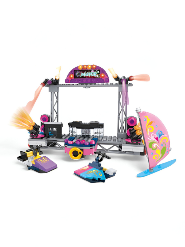 Beach Music Festival Building Block Set - 297 PCS Bon Voyage LEGO Set - Summer Concert Stage & Water Sports Toy TV5634