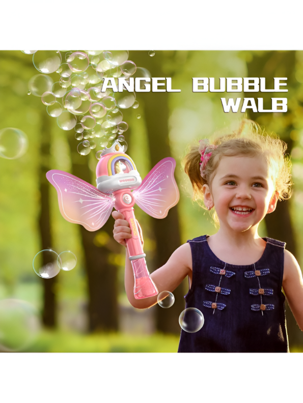 Angel Light Up Bubble Wand Toy for Kids | Flashing LED, Pink Fairy Wings & Music | Great Gift or Party Supply NX15767