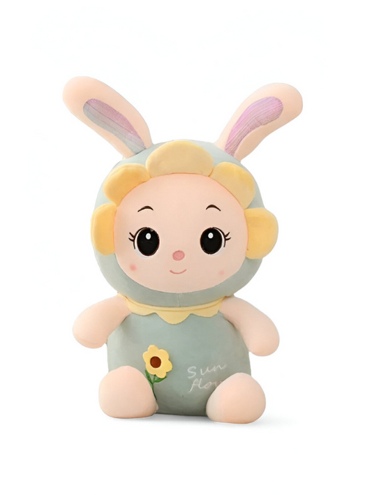 Green - Cuddly Long Ear Bunny Plushie | Soft & Huggable Rabbit Stuffed Animal for Kids | Unique Soft Toy with Sunflower Design LMI7973