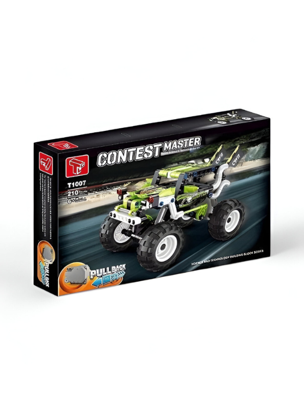 Green - 210-Piece Pull-Back Race Car Building Toy | Contest Master Monster Truck LEGO Set for Boys & Girls