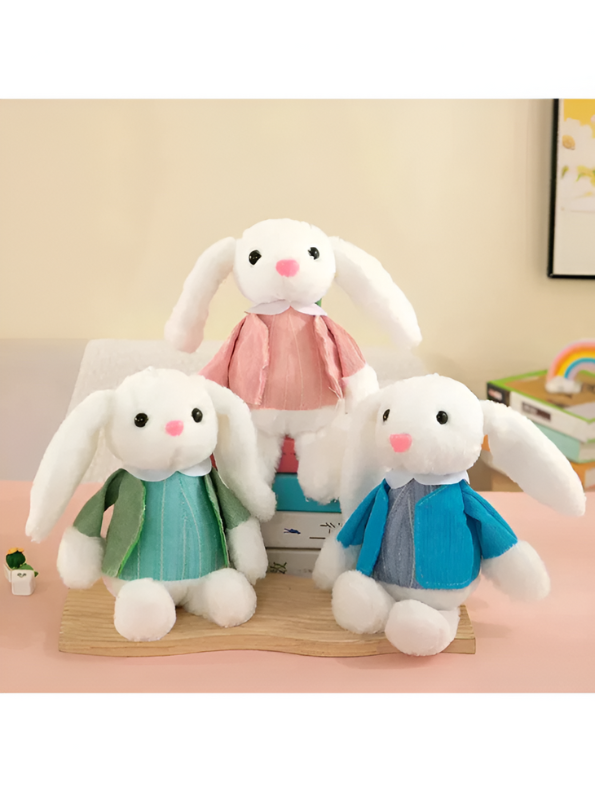 8 Inch Rabbit Soft Toy with Blue Cardigan - Plush Stuffed Bunny for Children LMI11372