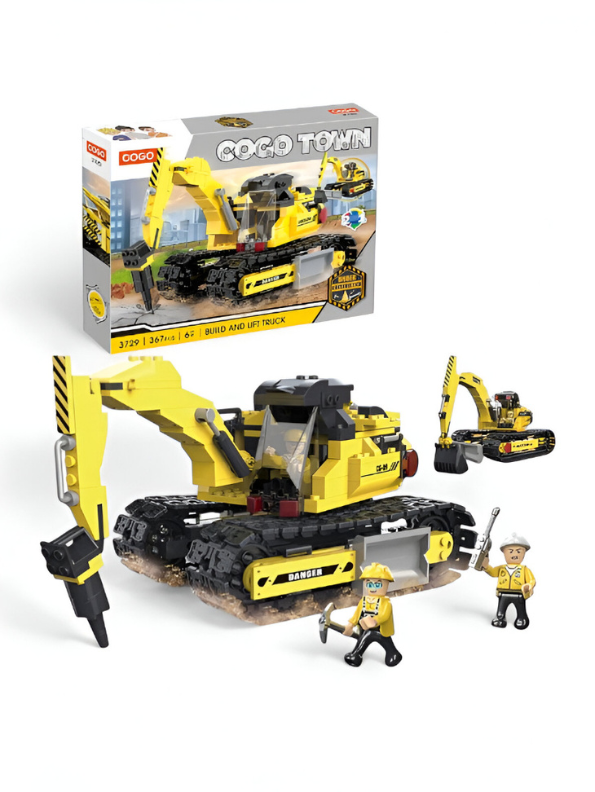 Heavy-Duty Excavator Building Blocks - 367+ PCS COGO TOWN Construction Vehicle LEGO Set - 2-in-1 Model with Figures TV5086