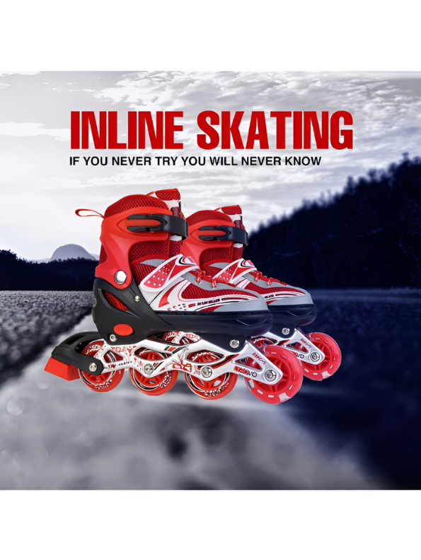 Sparkle Red Inline Roller Skates - Extendable Kids' Skates for Girls - White/Grey Accents LMI10750