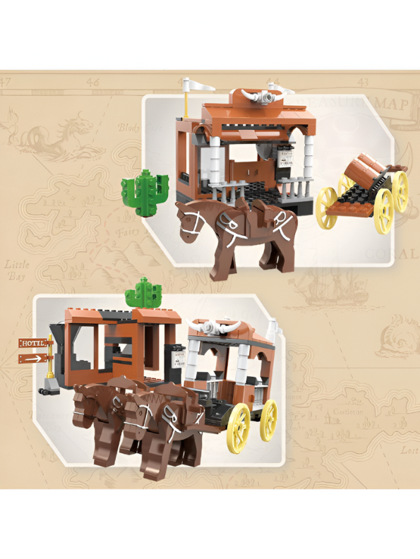 3-in-1 Western Gold Digger Building Block Set - 212 PCS Steam Train & Horse Wagon LEGO Set - COGO Cowboy Toy TV5632