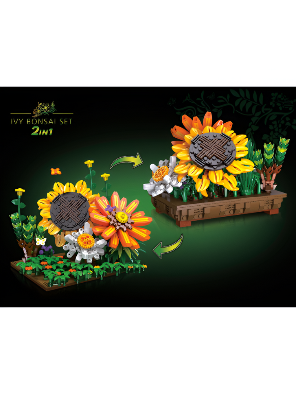 Sunflower Botanical Display Building Block Set - 924 PCS IVY BONSAI Flower Pot LEGO Set - Adult Home Decor & Gift TV5668