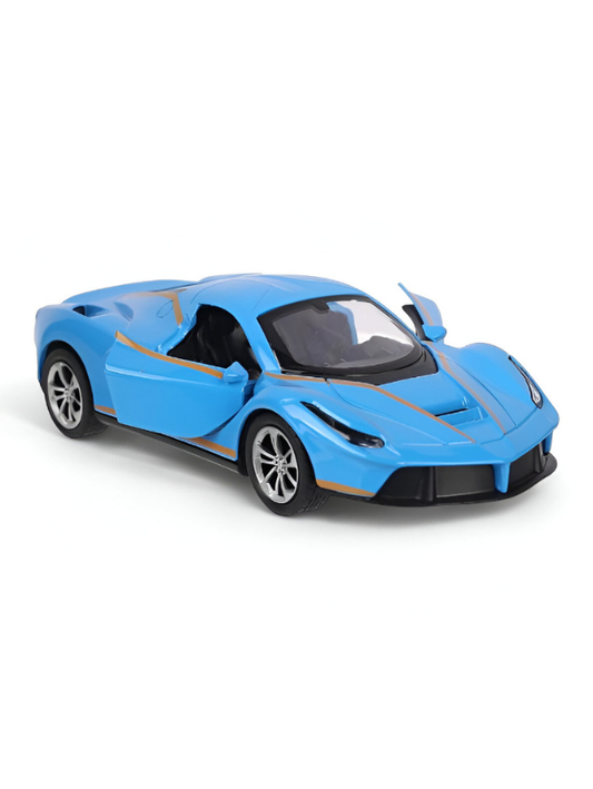 Blue Ferrari LaFerrari Toy Car 1:28 Scale for Kids & Adults | Premium Pull Back Action Model LMI14892
