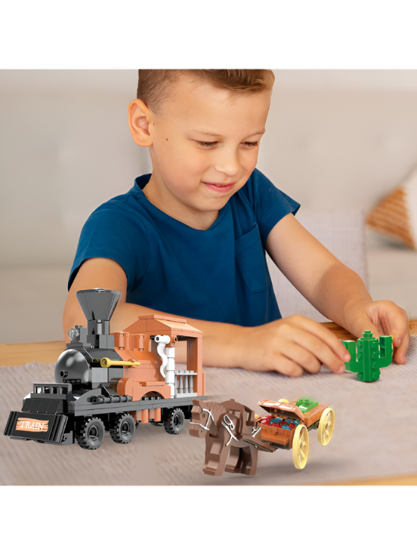 3-in-1 Western Gold Digger Building Block Set - 212 PCS Steam Train & Horse Wagon LEGO Set - COGO Cowboy Toy TV5632