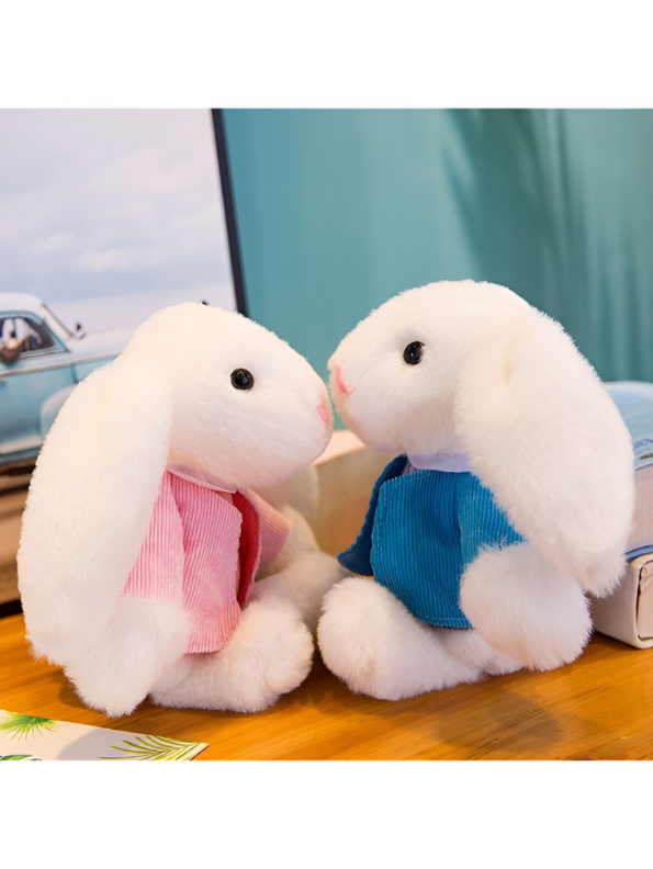 8 Inch Rabbit Soft Toy with Blue Cardigan - Plush Stuffed Bunny for Children LMI11372