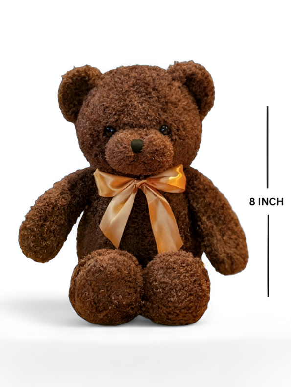 Brown Fluffy Teddy Bear with Bow - 8 Inch Soft Toy Gift LMI11371