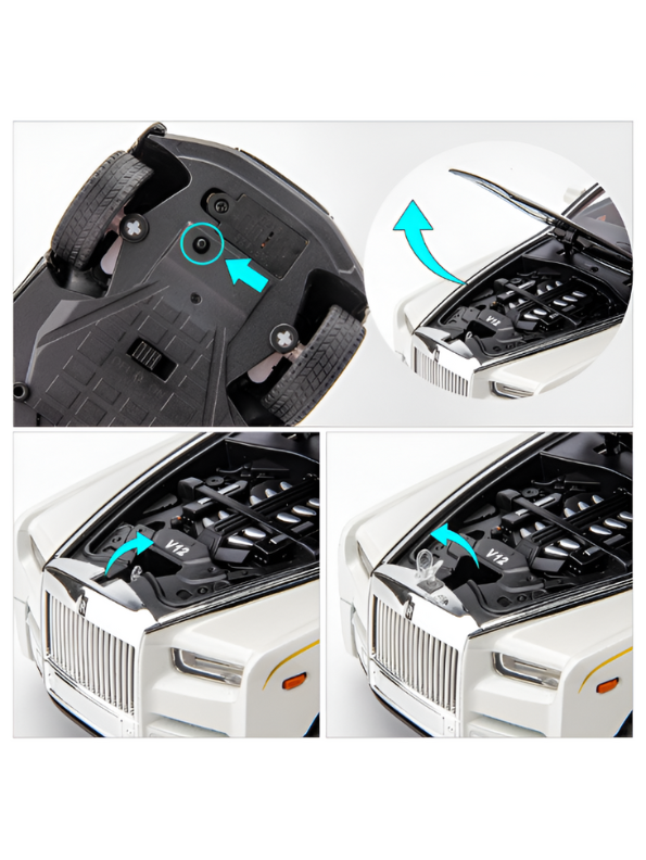 White & Black Rolls-Royce Phantom Diecast Model Car 1:18 Scale | Luxury Sedan Toy with Lights & Sound LMI15603