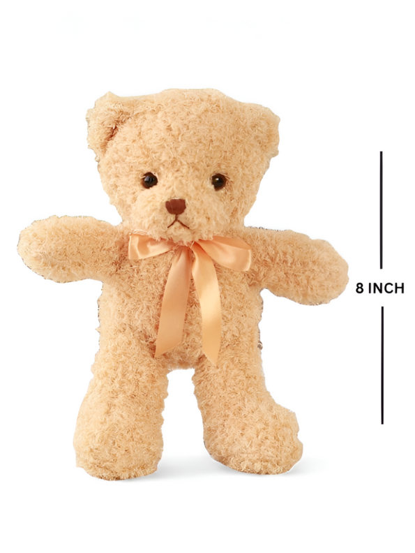 Peach Fluffy Teddy Bear with Bow - 8 Inch Soft Toy Gift LMI11371