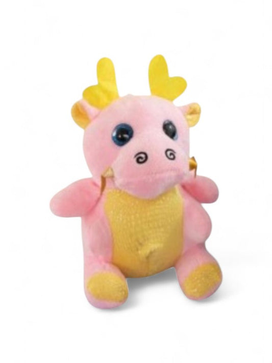 Cute Pink Dragon Plush Toy with Antlers & Blue Eyes, Soft Stuffed Animal for Kids LMI11921