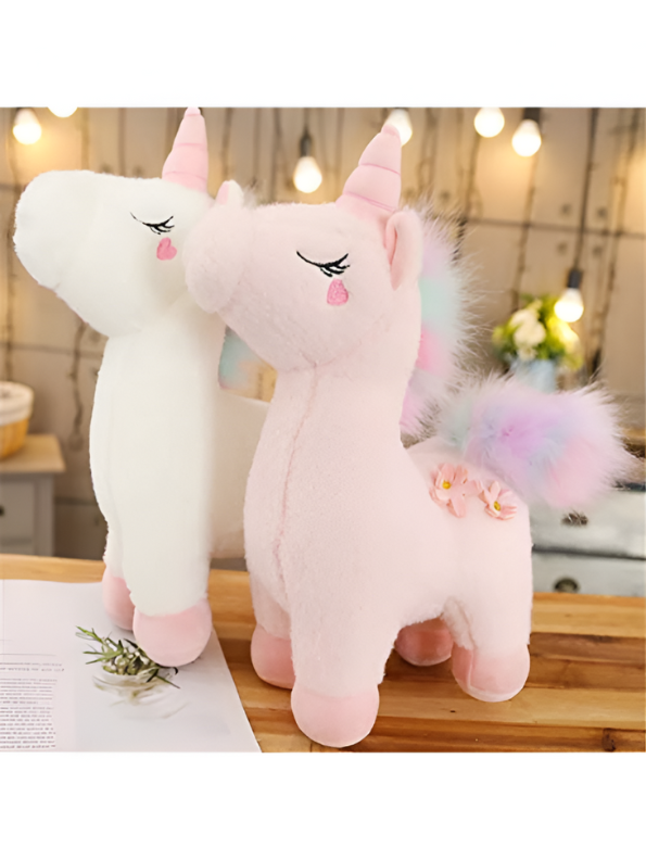White - Dreamy Pink Unicorn Plushie for Children | Ultra-Soft Stuffed Toy with Pastel Rainbow Hair LMI12216