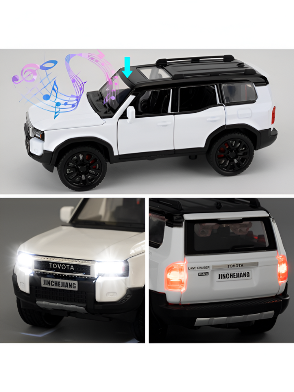 White Toyota Land Cruiser Prado Diecast Metal SUV Model | Pullback with Sound & Light Scale 1:32 TV5799