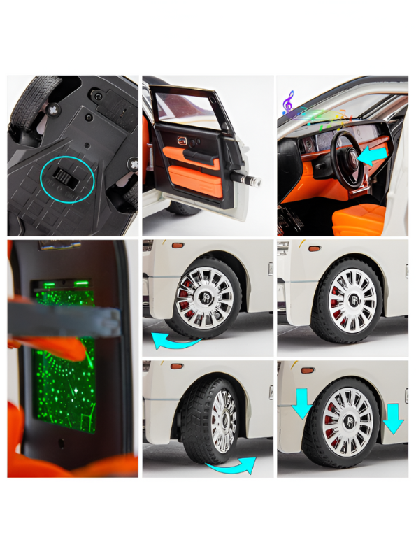 White & Black Rolls-Royce Phantom Diecast Model Car 1:18 Scale | Luxury Sedan Toy with Lights & Sound LMI15603