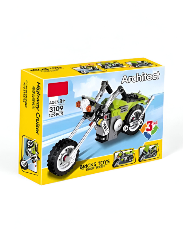 3-in-1 Highway Cruiser Motorcycle Building Block Set - 129 PCS ARCHITECT Chopper LEGO Set - Vehicle Model Toy for Ages 8+ TV867