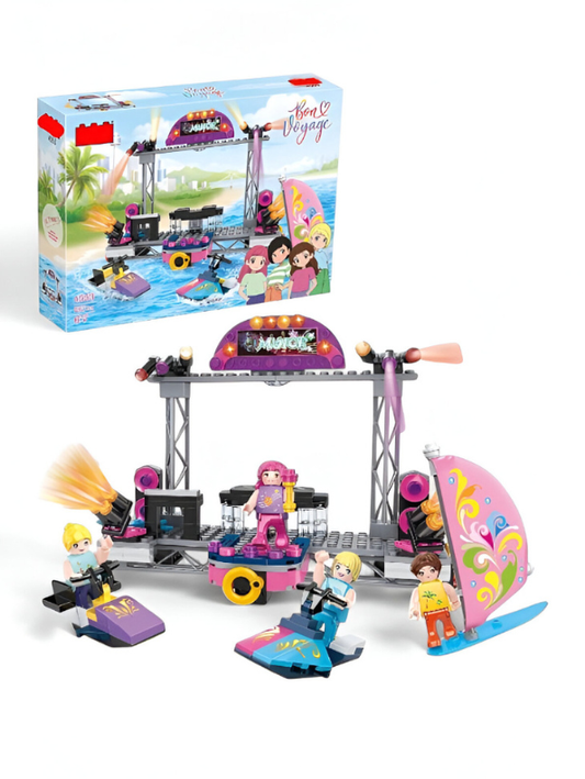 Beach Music Festival Building Block Set - 297 PCS Bon Voyage LEGO Set - Summer Concert Stage & Water Sports Toy TV5634
