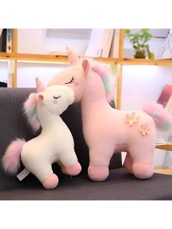 White - Dreamy Pink Unicorn Plushie for Children | Ultra-Soft Stuffed Toy with Pastel Rainbow Hair LMI12216