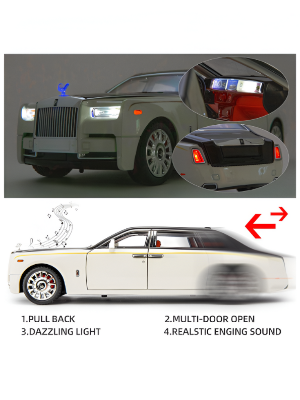 White & Black Rolls-Royce Phantom Diecast Model Car 1:18 Scale | Luxury Sedan Toy with Lights & Sound LMI15603