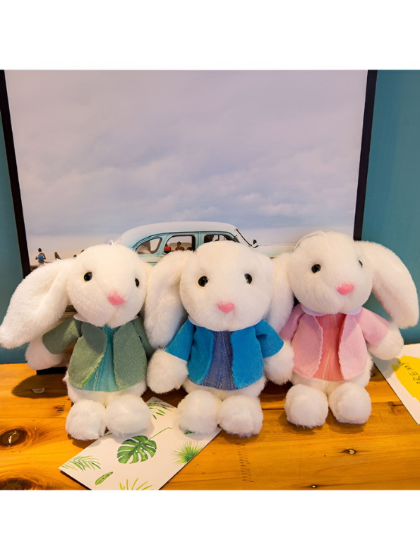 8 Inch Rabbit Soft Toy with Blue Cardigan - Plush Stuffed Bunny for Children LMI11372