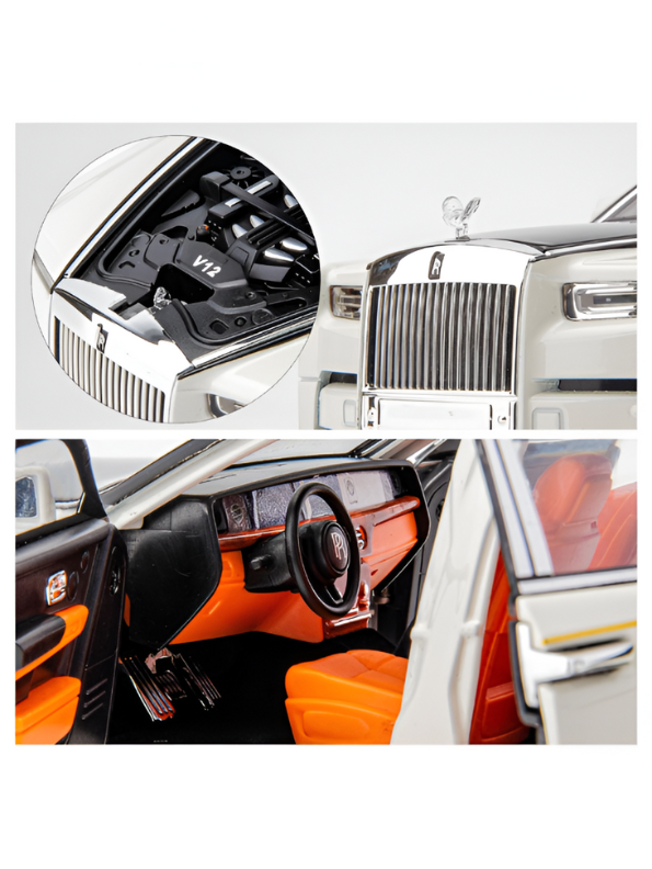 White & Black Rolls-Royce Phantom Diecast Model Car 1:18 Scale | Luxury Sedan Toy with Lights & Sound LMI15603