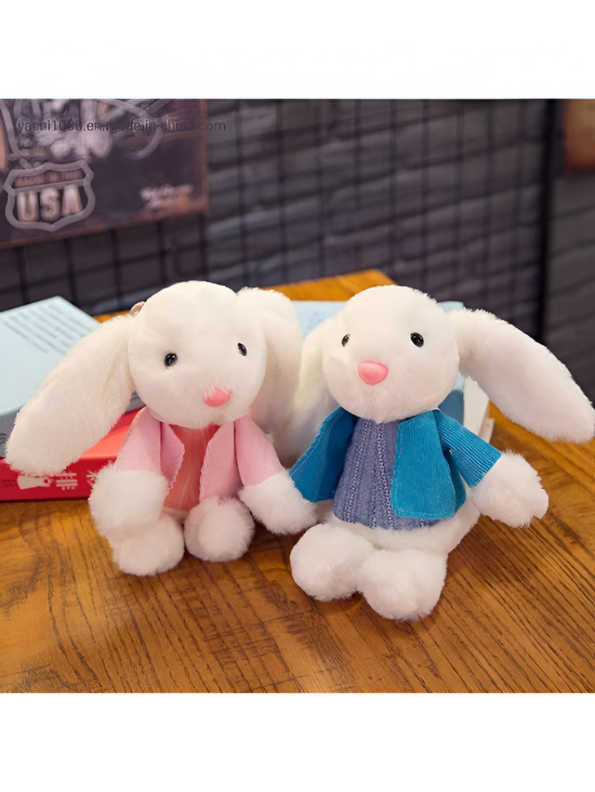 8 Inch Rabbit Soft Toy with Blue Cardigan - Plush Stuffed Bunny for Children LMI11372